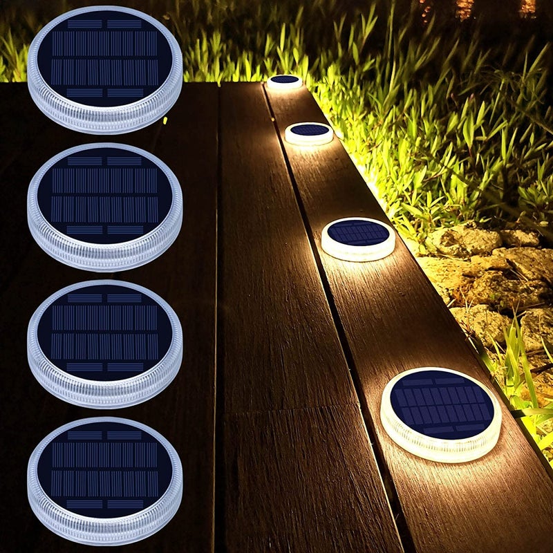 Lacasa Solar Deck Lights, Driveway Walkway Dock Light Solar Powered Outdoor Waterproof Stair Step Pathway Ground LED Lamp for Backyard Patio Garden, Auto On/Off - Warm White - 4 Pack - Image 1